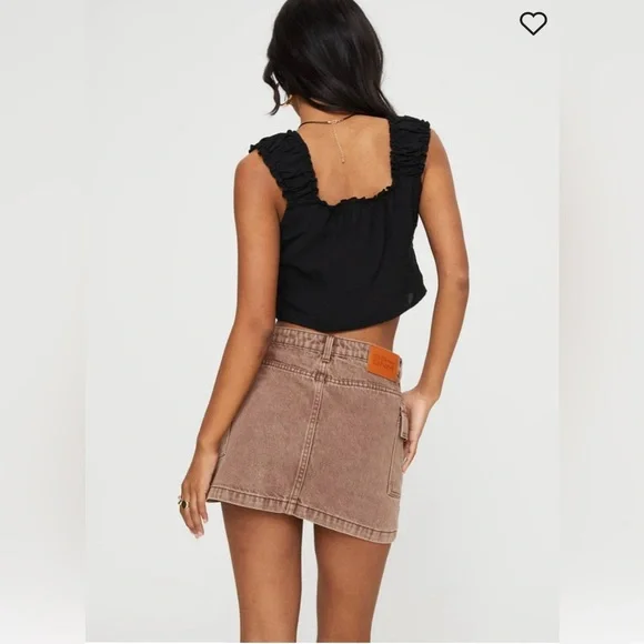Princess Polly Zakai Cargo Denim Mini Skirt, Brown, Women’s Size 2, NWT - Picture 2 of 16